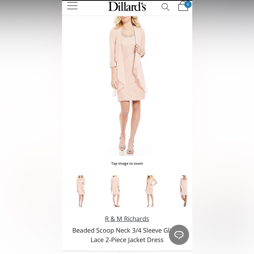 R&MRichards Beaded Scoop Neck 3/4 Sleeve Glitter Lace 2-Piece Jacket Dress-Blush